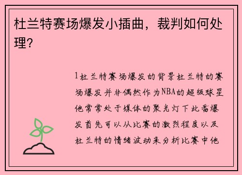 杜兰特赛场爆发小插曲，裁判如何处理？